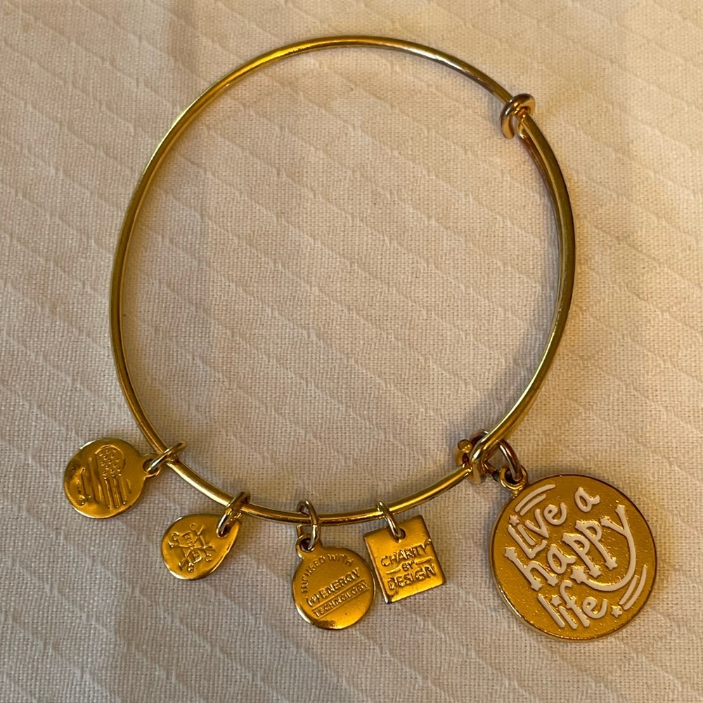 Alex and Ani Live a Happy Life Gold toned Charm Bangle Bracelet